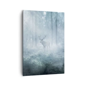 Quadro su tela - Stampe su Tela - Un cervo in una fitta foresta avvolto nella nebbia mattutina - 50x70cm - Passeggiata mattutina sulle sue terre - Decorazione murale moderna per soggiorno e camera da letto ARTTOR