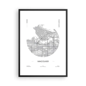 Poster in cornice nera - Una mappa minimalista in bianco e nero di Vancouver - 50x70cm - Anatomia Vancouver - Decorazione murale moderna per soggiorno e camera da letto ARTTOR