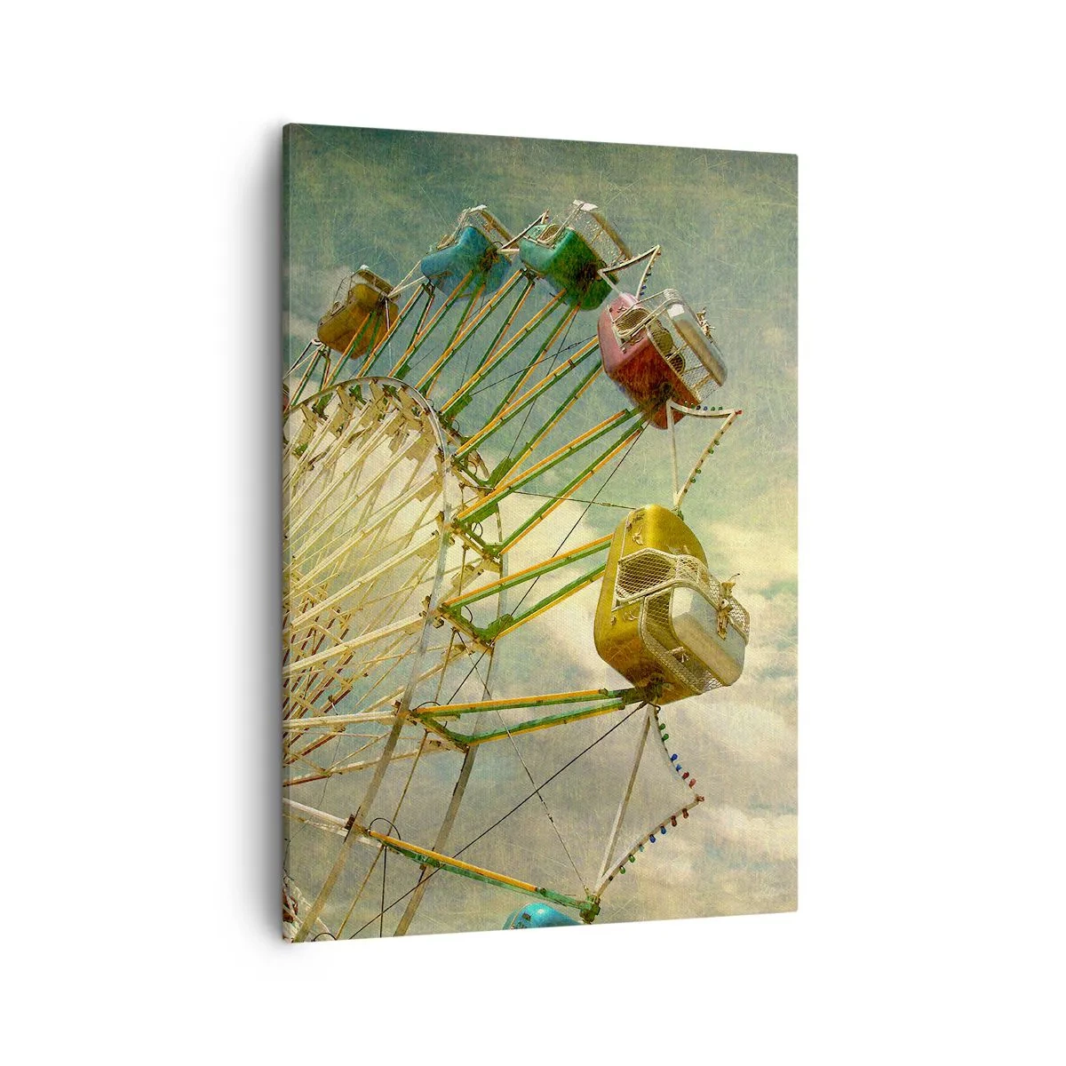 Quadro su tela - Stampe su Tela - Foto retrò di una ruota panoramica con palme contro il cielo - 50x70cm - Il divertimento comincia... - Decorazione murale moderna per soggiorno e camera da letto ARTTOR
