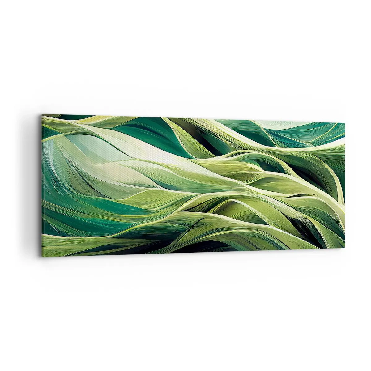 Quadro su tela - Stampe su Tela - Linee dinamiche nelle tonalità del verde - 120x50cm - Gioco astratto in verde - Decorazione murale moderna per soggiorno e camera da letto ARTTOR