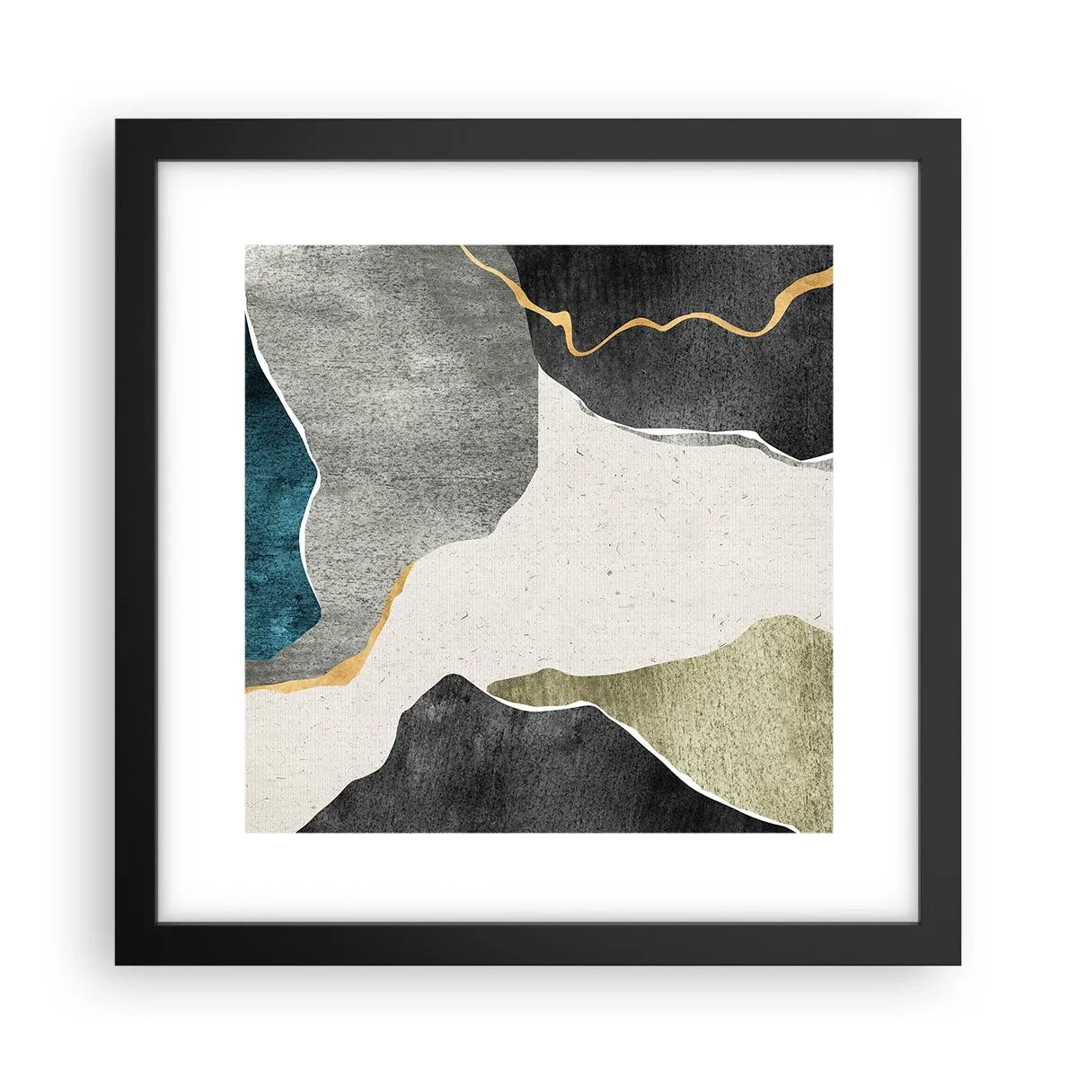 Poster in cornice nera - Composizione mosaico con filo d'oro - 30x30 cm