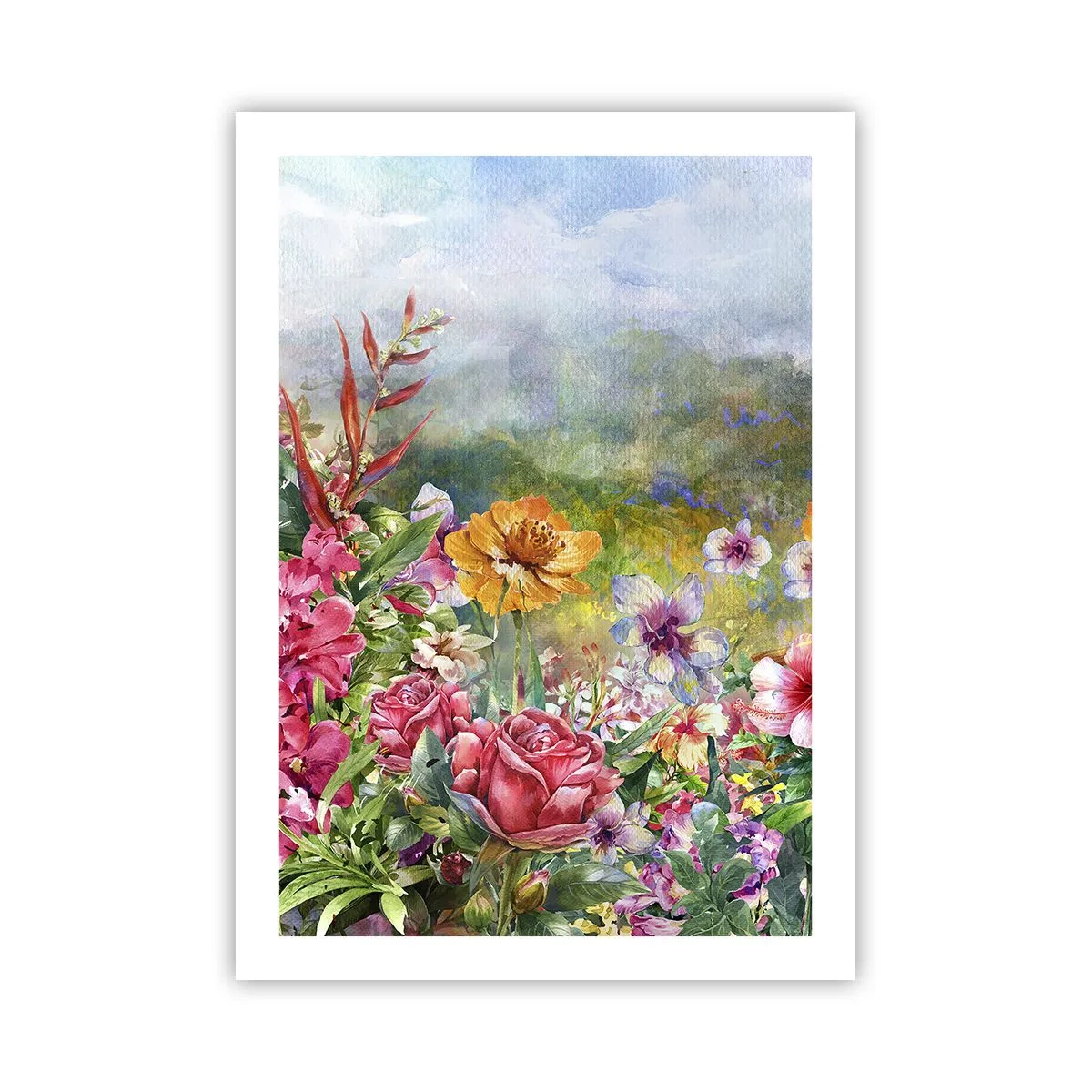 Poster - Un campo di fiori in una giornata di sole - 50x70cm - Il giardino impazzito - Decorazione murale moderna per soggiorno e camera da letto ARTTOR