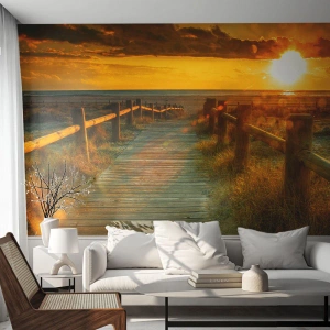 Fotomurali Premium Canvas - Immerse nell'oro vecchio - Paesaggio, Mare, Discesa alla spiaggia - 300x210 cm
