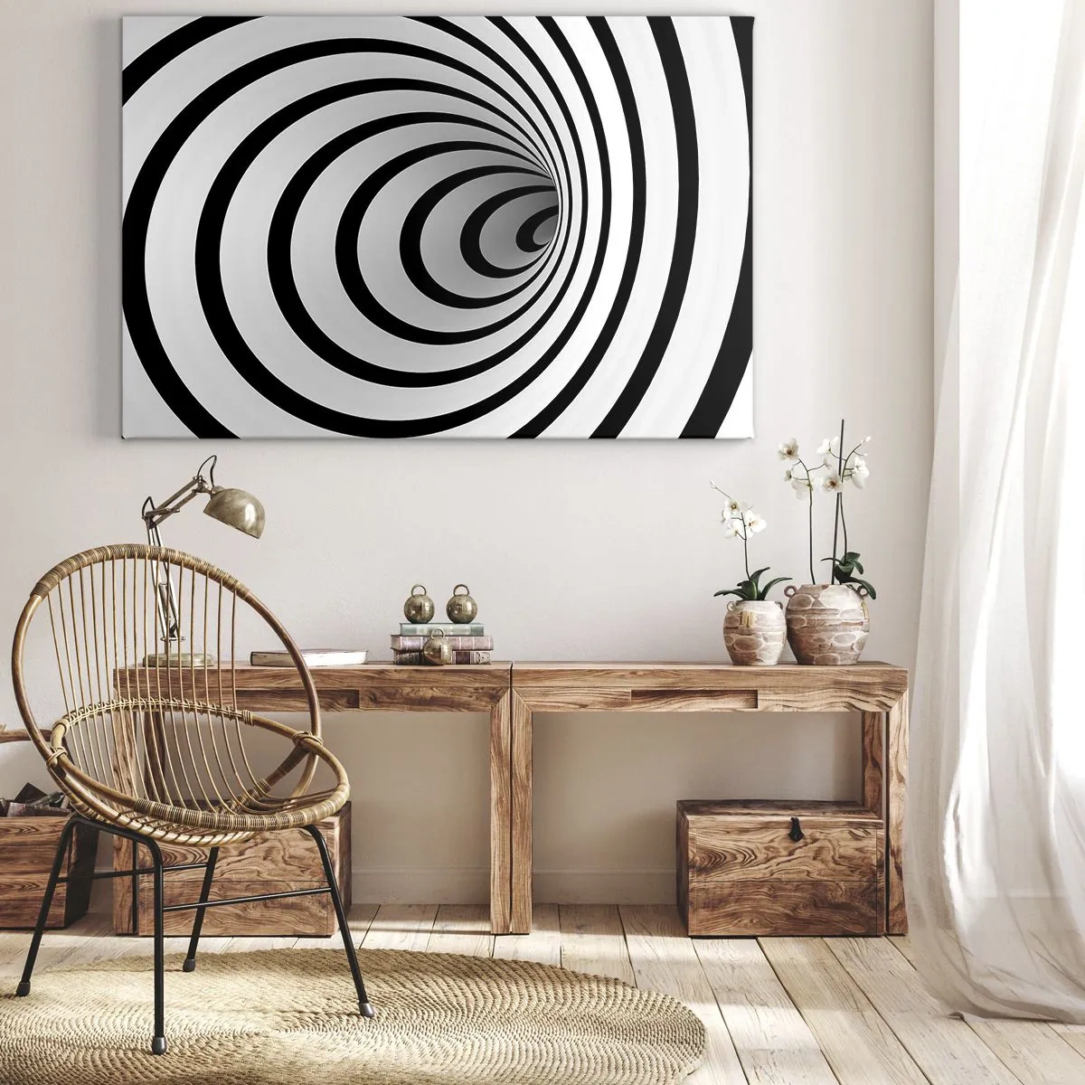 Quadro su tela - Stampe su Tela - Una spirale in bianco e nero che crea un effetto ipnotico - 100x70cm - Anche tu non riesci a resistere? - Decorazione murale moderna per soggiorno e camera da letto ARTTOR