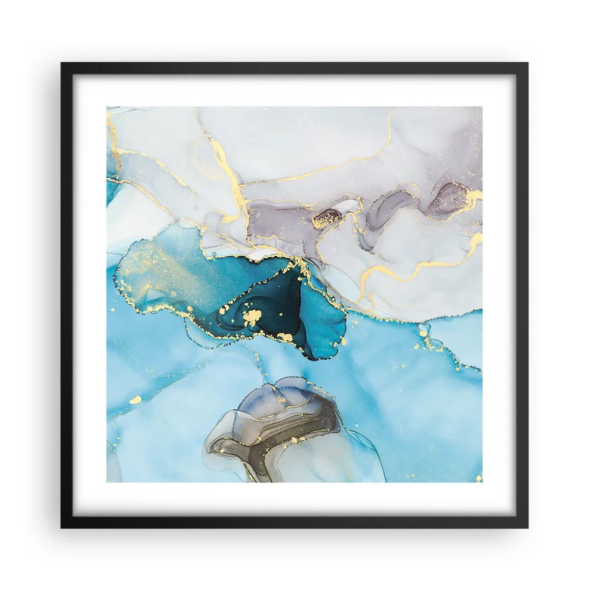 Poster in cornice nera - Studio di incontro tra grigio e turchese - 50x50 cm