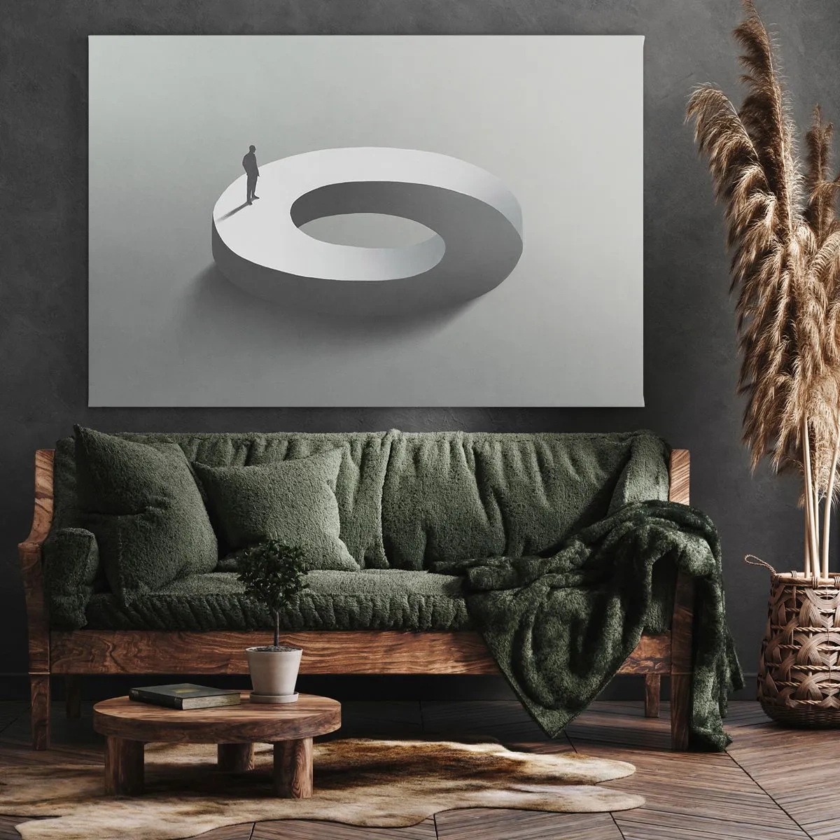 Quadro su tela - Stampe su Tela - Un uomo su una struttura grigia e astratta - 70x50cm - Prova a cavartela - Decorazione murale moderna per soggiorno e camera da letto ARTTOR