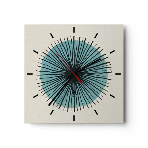 Orologio da parete - Orologio in Vetro - Forma circolare astratta con raggi blu - 30x30cm - Radiosamente nel blu - Decorazione murale moderna per soggiorno e camera da letto ARTTOR