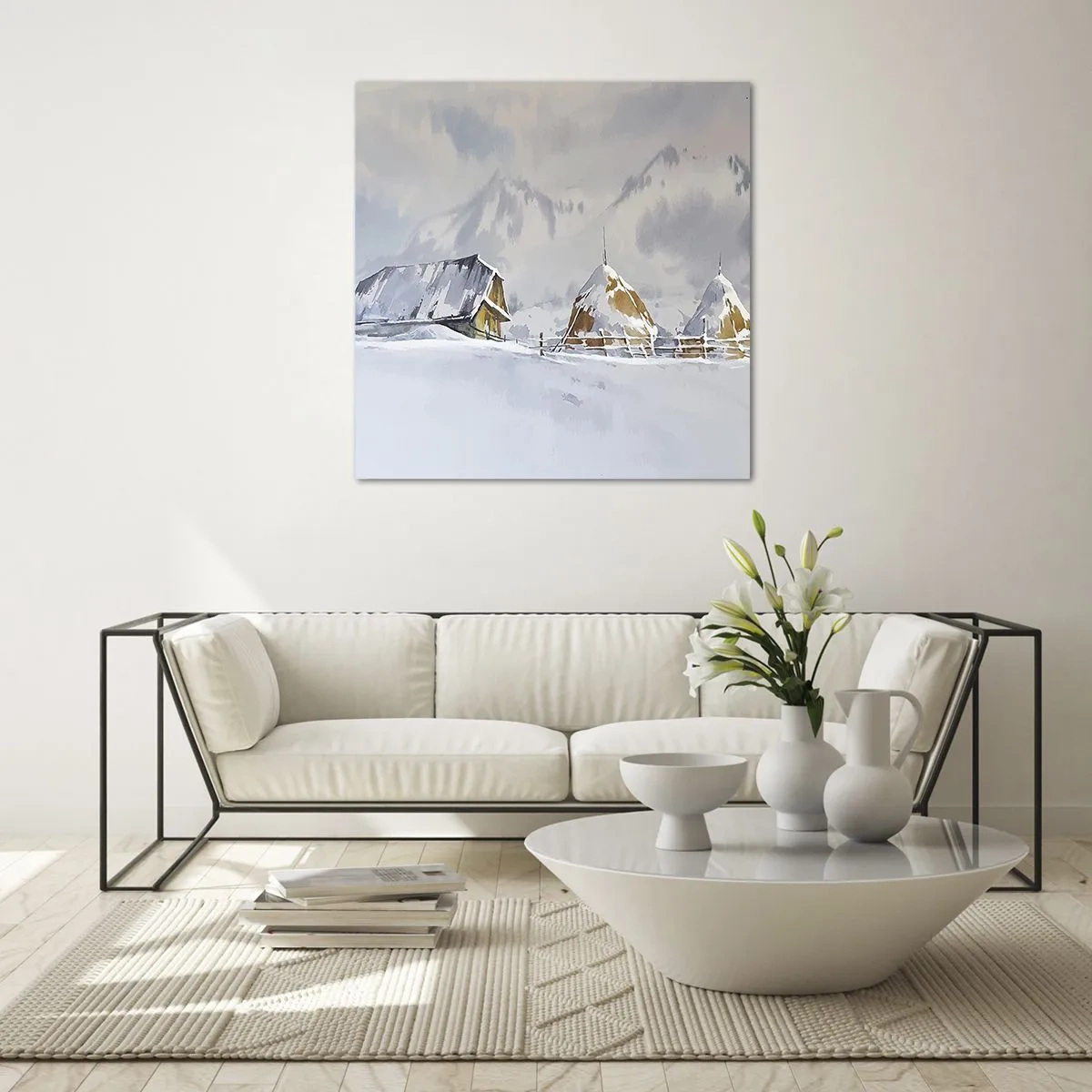 Quadro su vetro - Nella valle innevata - 30x30 cm