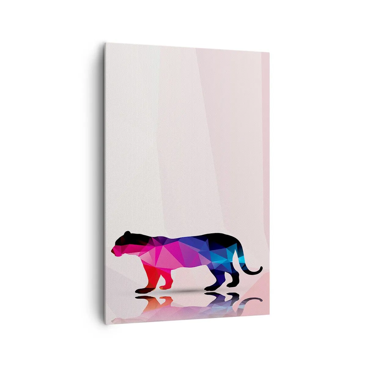 Quadro su tela - Stampe su Tela - Silhouette geometrica di pantera nei toni del rosa e del blu - 80x120cm - La pantera di diamante - Decorazione murale moderna per soggiorno e camera da letto ARTTOR