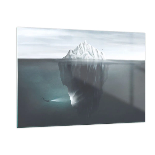 Quadro su vetro - Un iceberg con un subacqueo che esplora la parte sottomarina - 120x80cm - Mistero sottomarino - Decorazione murale moderna per soggiorno e camera da letto ARTTOR