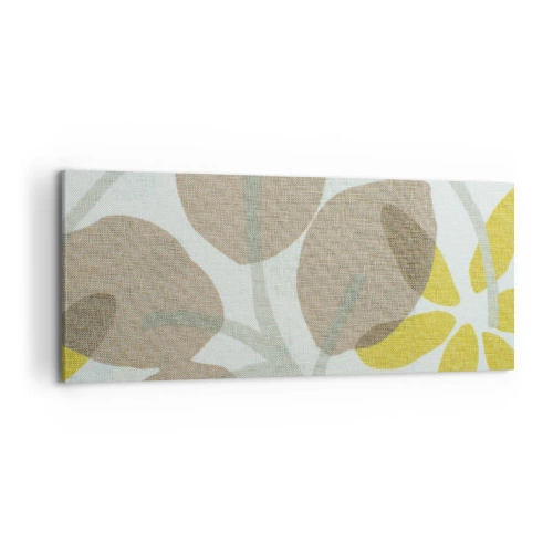 Quadro su tela - Stampe su Tela - Foglie astratte nei toni del beige e del giallo - 120x50cm - Composizione sotto al sole - Decorazione murale moderna per soggiorno e camera da letto ARTTOR