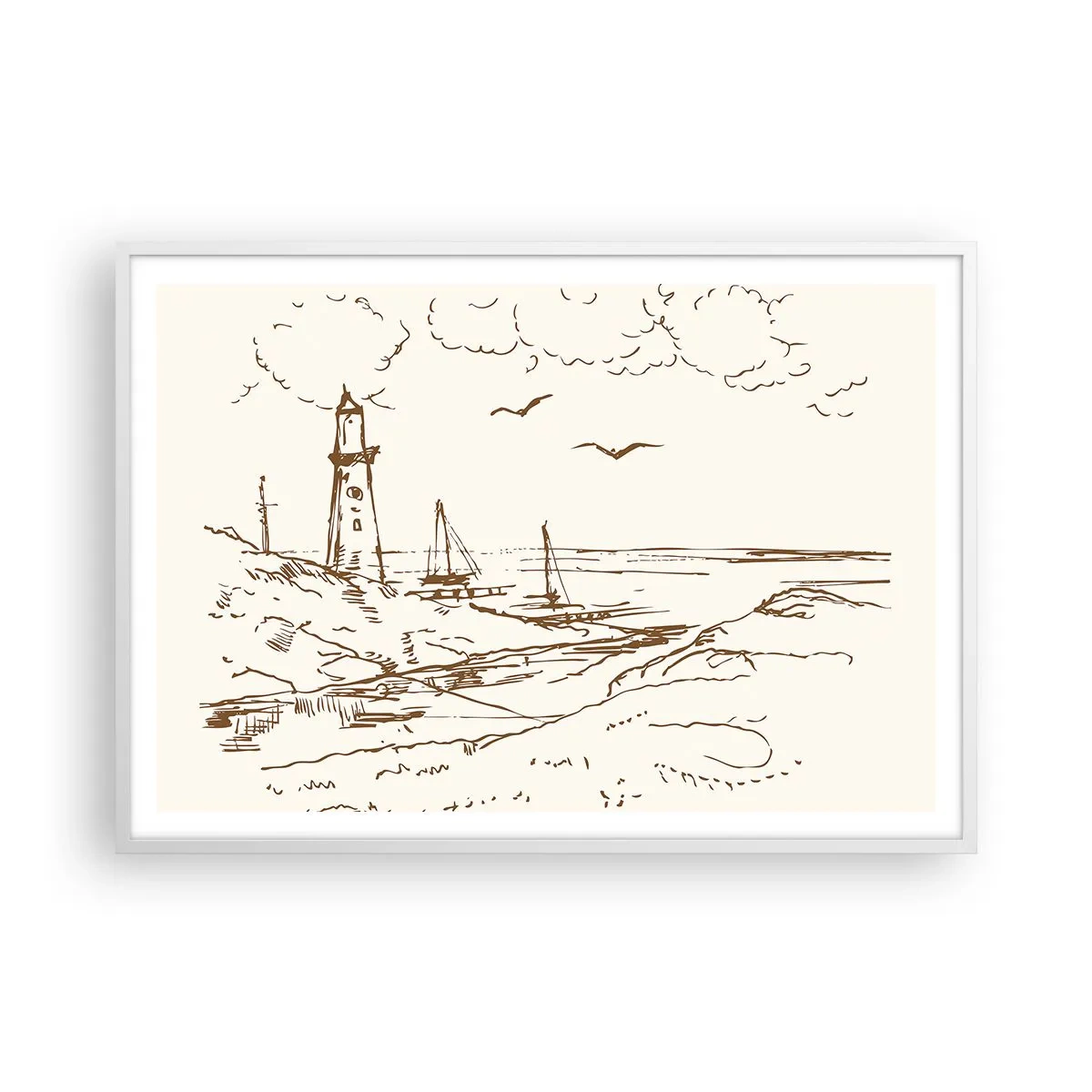 Poster in cornice bianca - Schizzo dei ricordi d'estate - 100x70 cm