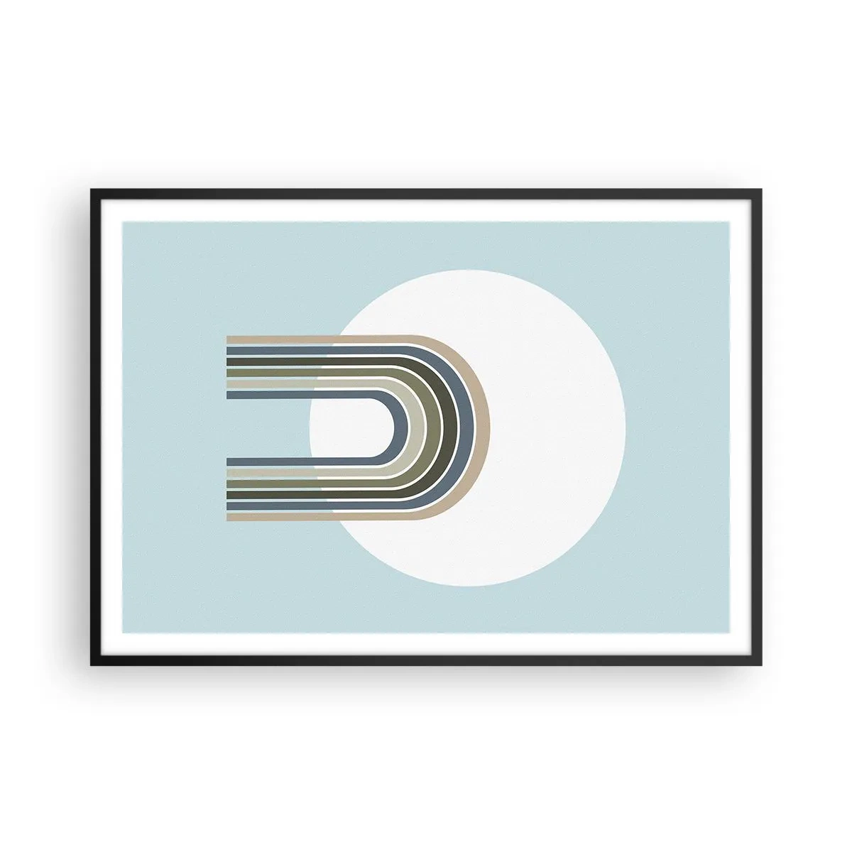 Poster in cornice nera - Una composizione minimalista con un cerchio e delle linee su uno sfondo pastello. - 100x70cm - Attrazione irresistibile - Decorazione murale moderna per soggiorno e camera da letto ARTTOR
