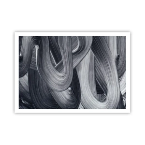Poster - Astrazione in bianco e nero con pennellate dinamiche. - 100x70cm - La fluidità della realtà - Decorazione murale moderna per soggiorno e camera da letto ARTTOR