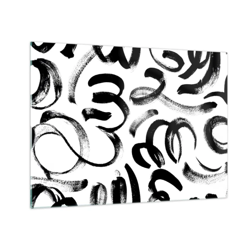 Quadro su vetro - Pennellate astratte in bianco e nero - 70x50cm - Nero su bianco - Decorazione murale moderna per soggiorno e camera da letto ARTTOR