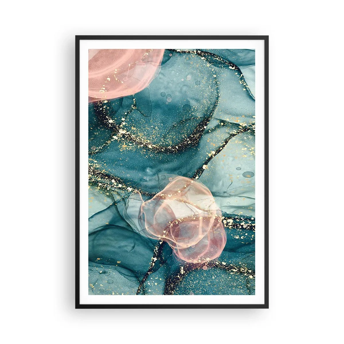 Poster in cornice nera - Blu di seta, rosa di tulle - 70x100 cm