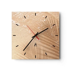 Orologio da parete - Orologio in Vetro - L'ombra di una palma sulla sabbia con un delicato motivo a onde - 30x30cm - Ombra di un'estate bollente - Decorazione murale moderna per soggiorno e camera da letto ARTTOR