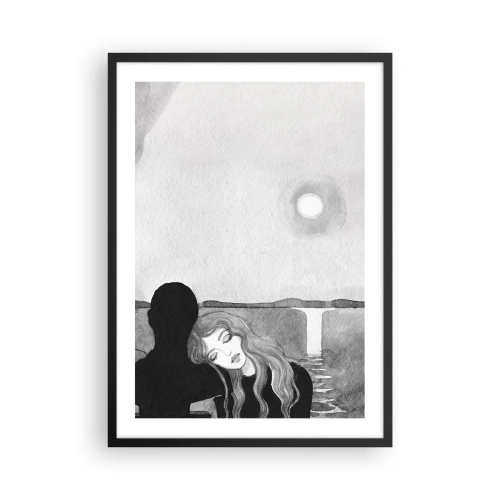 Poster in cornice nera - Donna appoggiata a una figura in ombra, luna e cascata - 50x70cm - Sempre un mistero - Decorazione murale moderna per soggiorno e camera da letto ARTTOR