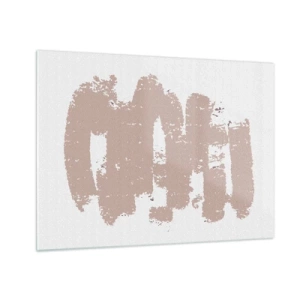 Quadro su vetro - Pennellate di vernice rosa su sfondo bianco - 70x50cm - Astrazione in un rosa mite - Decorazione murale moderna per soggiorno e camera da letto ARTTOR