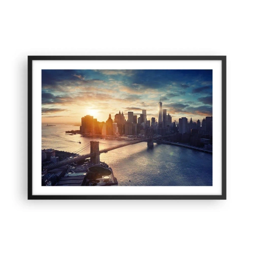 Poster in cornice nera - Panorama della città con il ponte e il fiume alla luce del sole al tramonto - 70x50cm - Il monumento alla cultura dell'occidente - Decorazione murale moderna per soggiorno e camera da letto ARTTOR