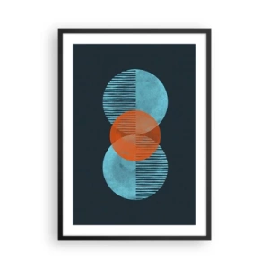 Poster in cornice nera - Cerchi simmetrici nei toni del blu e dell'arancione con linee - 50x70cm - Composizione simmetrica - Decorazione murale moderna per soggiorno e camera da letto ARTTOR