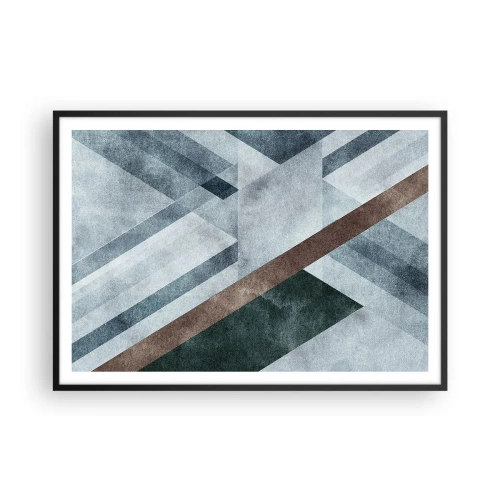 Poster in cornice nera - Forme geometriche in tonalità fredde di blu e marrone - 100x70cm - La ricercata eleganza della geometria - Decorazione murale moderna per soggiorno e camera da letto ARTTOR