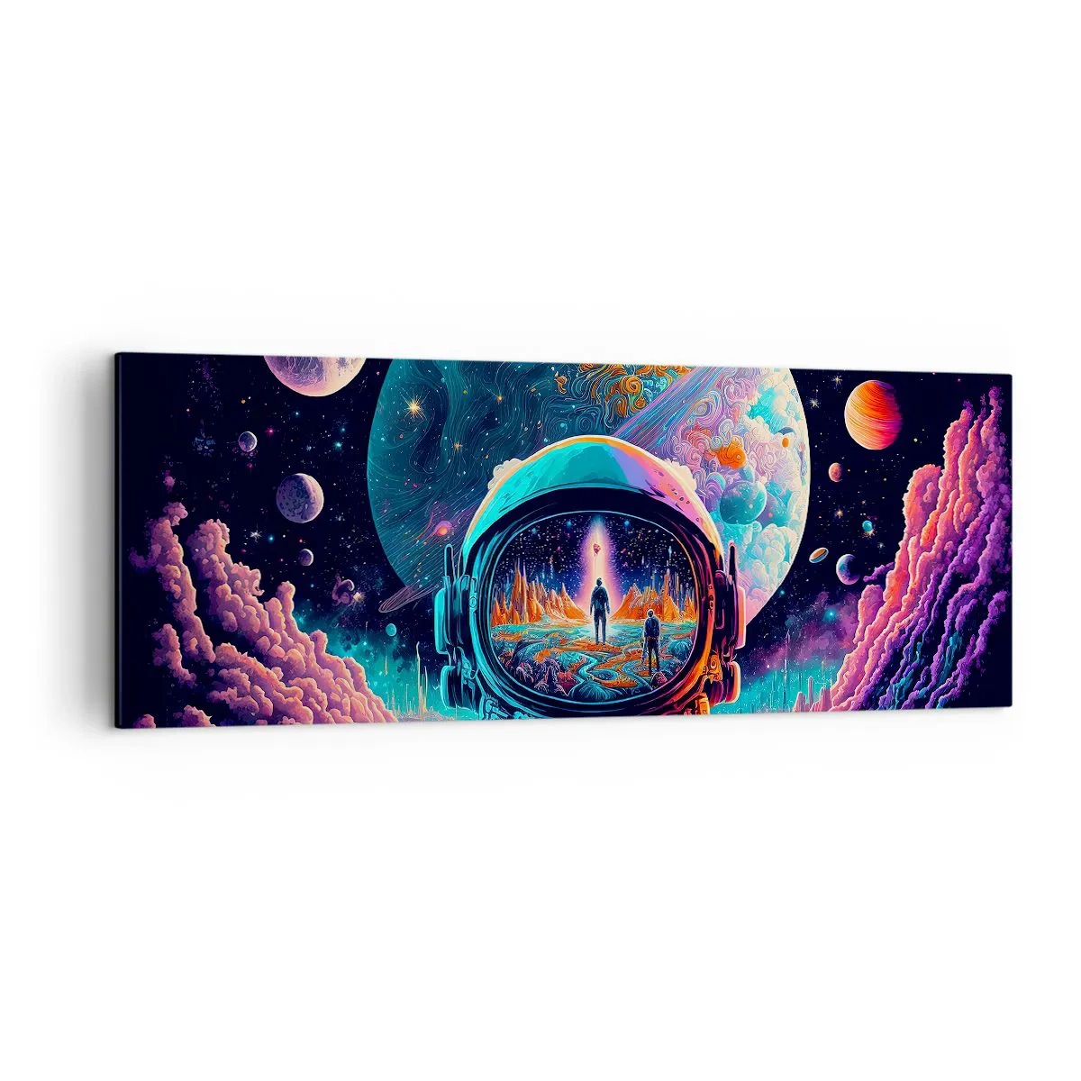 Quadro su tela - Stampe su Tela - Astronauta nello spazio con un paesaggio planetario colorato - 140x50cm - I filosofi non l'avevano pensato - Decorazione murale moderna per soggiorno e camera da letto ARTTOR