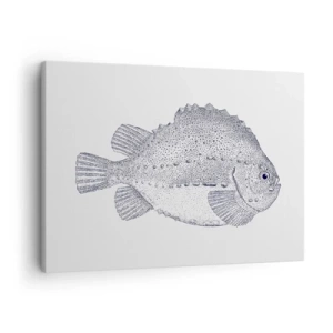 Quadro su tela - Stampe su Tela - Disegno in bianco e nero di un pesce su sfondo bianco in stile minimalista - 70x50cm - Nell'album del naturalista - Decorazione murale moderna per soggiorno e camera da letto ARTTOR