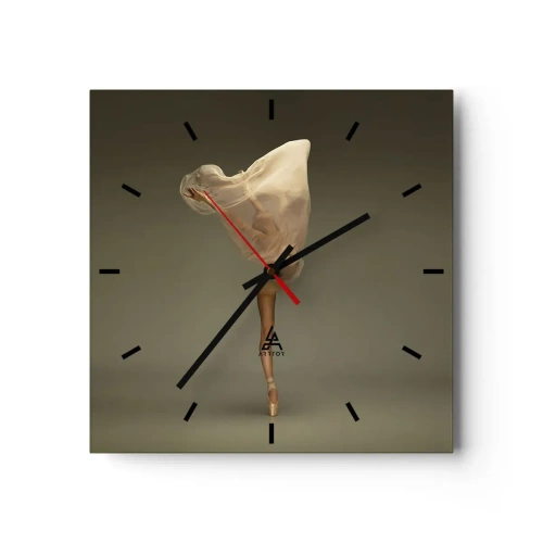 Orologio da parete - Orologio in Vetro - Una ballerina che fluttua nell'aria con il tessuto - 30x30cm - Adesso vola via - Decorazione murale moderna per soggiorno e camera da letto ARTTOR