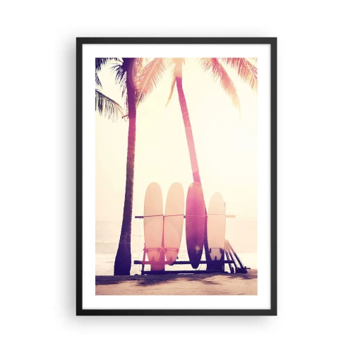 Poster in cornice nera - Tavole da surf allineate sotto le palme sulla spiaggia - 50x70cm - Sarà un giorno fantastico - Decorazione murale moderna per soggiorno e camera da letto ARTTOR