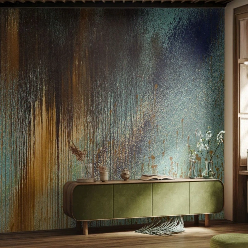 Fotomurali Premium Sand - Composizione astratta in oro e turchese - 100x70cm - Composizione cromatica non casuale - Decorazione murale moderna per soggiorno e camera da letto ARTTOR