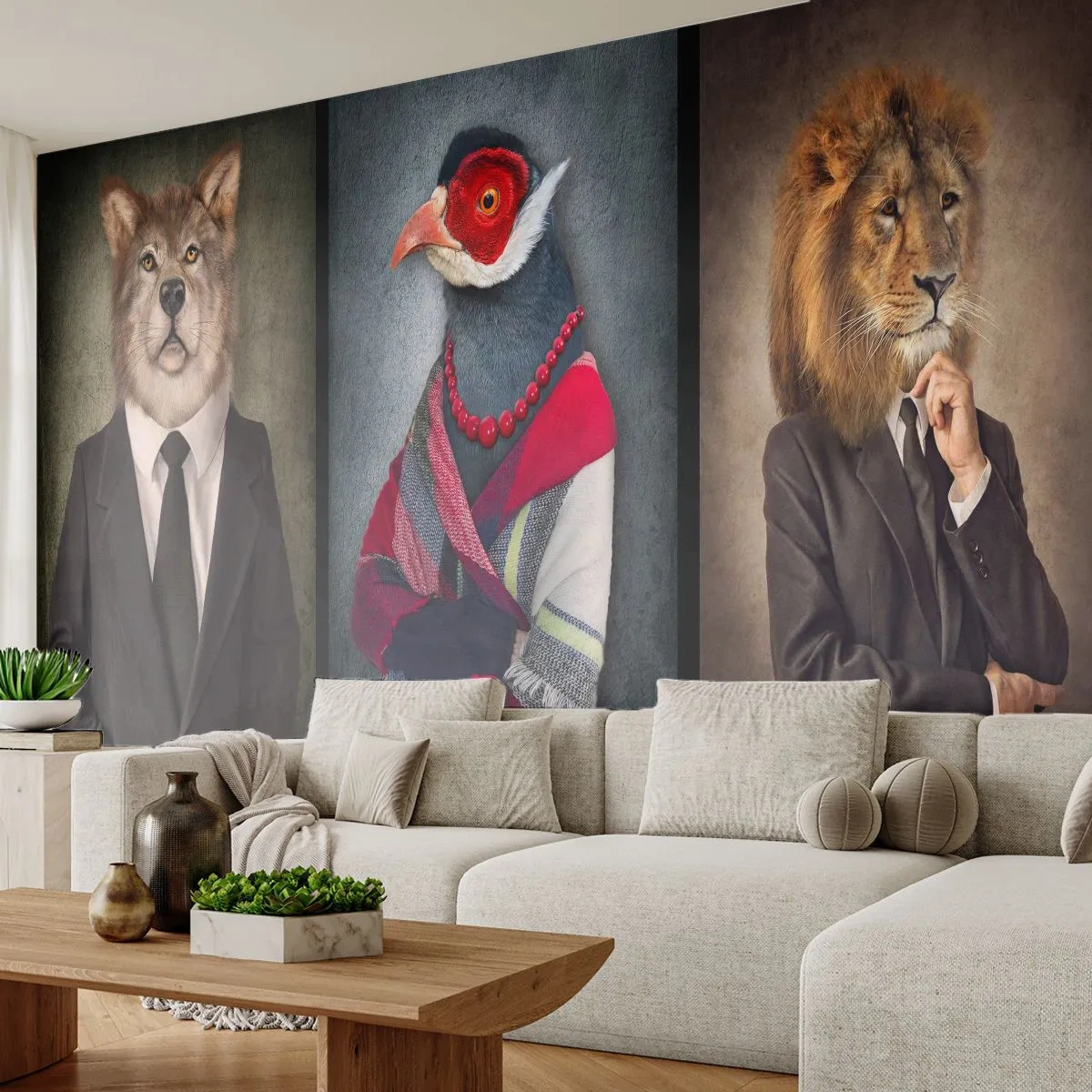 Fotomurali Premium Canvas - Che faccio io qui? - Astrazione, Cane, Uccello - 450x315 cm