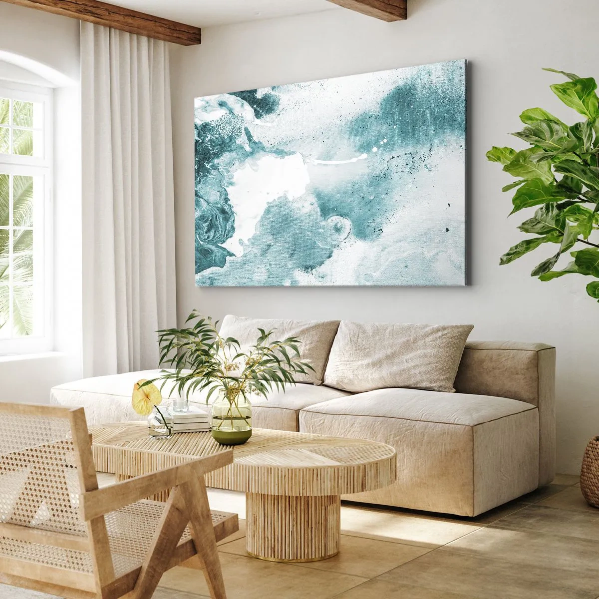 Quadro su tela - Stampe su Tela - Astrazione nei toni del blu con delicati accenti di bianco - 100x70cm - Palude blu - Decorazione murale moderna per soggiorno e camera da letto ARTTOR