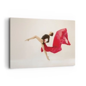Quadro su tela - Stampe su Tela - Una ballerina dinamica in movimento con un abito nero e tessuto rosso. - 100x70cm - Rosso e nero - Decorazione murale moderna per soggiorno e camera da letto ARTTOR