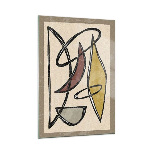 Quadro su vetro - Astrazione geometrica in giallo e rosso - 50x70cm - Verticali e orizzontali - Decorazione murale moderna per soggiorno e camera da letto ARTTOR