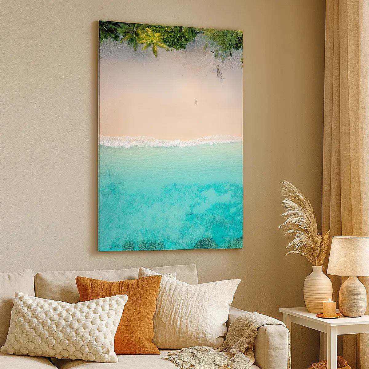 Quadro su tela - Stampe su Tela - Vista aerea di una spiaggia tropicale con acqua turchese - 50x70cm - Spiaggia del paradiso - Decorazione murale moderna per soggiorno e camera da letto ARTTOR