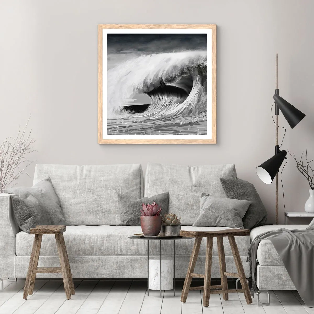 Poster in cornice rovere chiaro - La furia dell'oceano - 60x60 cm