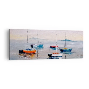 Quadro su tela - Stampe su Tela - Barche colorate in acque calme - 140x50cm - Meritato riposo - Decorazione murale moderna per soggiorno e camera da letto ARTTOR