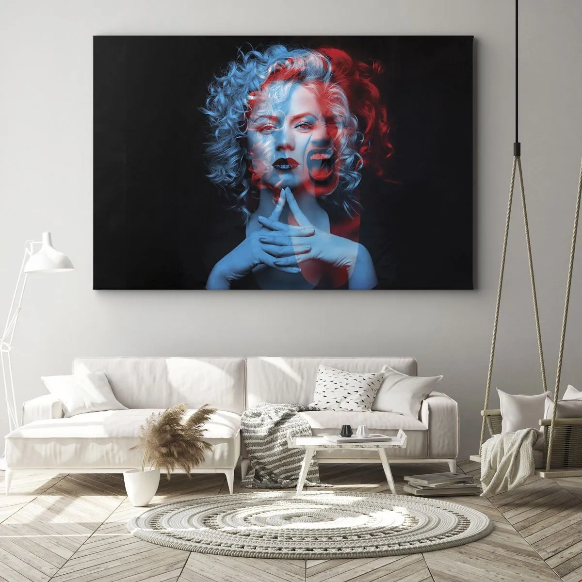 Quadro su tela - Stampe su Tela - Doppio ritratto di donna in rosso e blu - 120x80cm - Alter ego - Decorazione murale moderna per soggiorno e camera da letto ARTTOR
