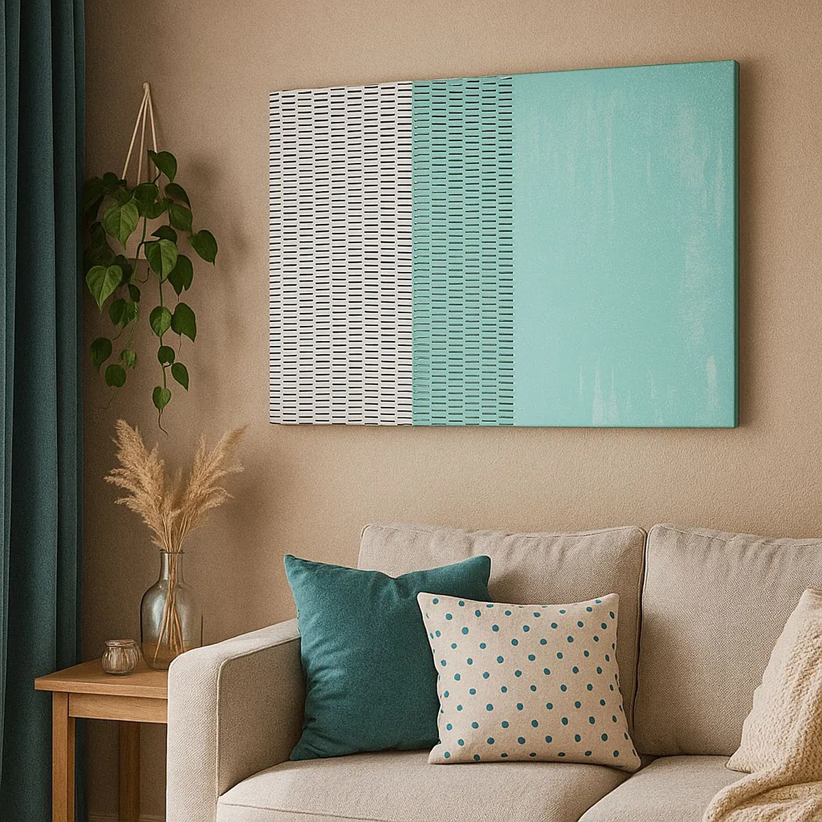 Quadro su tela - Stampe su Tela - Composizione geometrica con turchese e linee - 70x50cm - Composizione equilibrata - Decorazione murale moderna per soggiorno e camera da letto ARTTOR