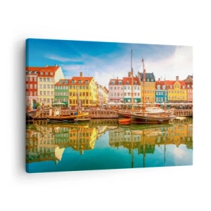 Quadro su tela - Stampe su Tela - Colorate case sui canali di Copenaghen - 70x50cm - Sull'acqua liscia come uno specchio - Decorazione murale moderna per soggiorno e camera da letto ARTTOR