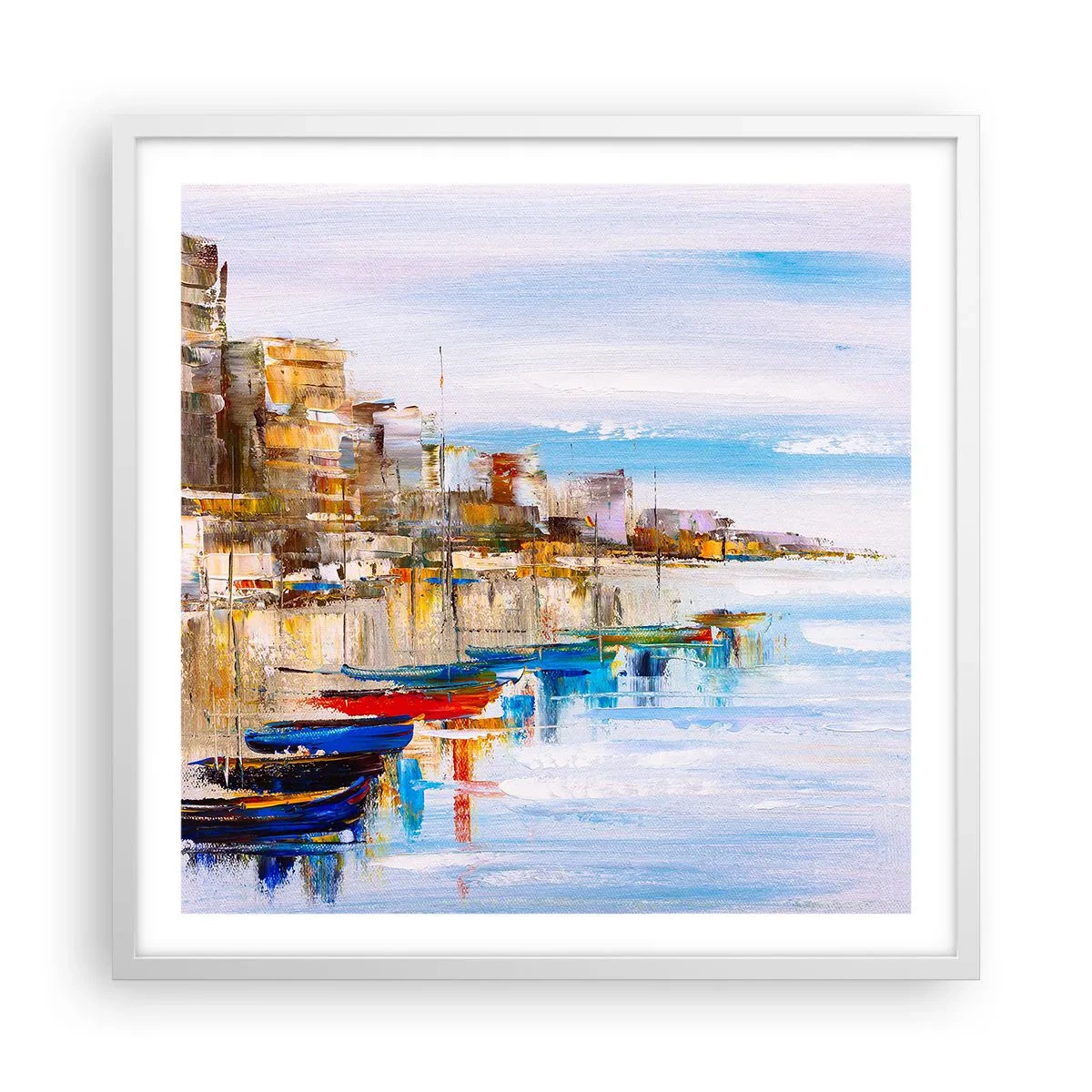 Poster in cornice bianca - Molo cittadino multicolore - 60x60 cm