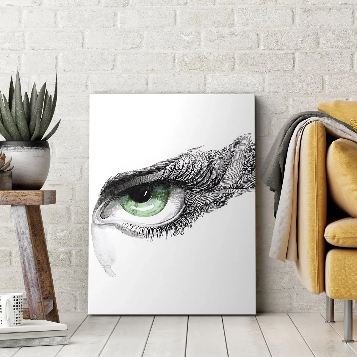 Quadro su tela - Stampe su Tela - Occhio artistico con iride verde e dettagli disegnati - 80x120cm - Bella e pronta all'attacco - Decorazione murale moderna per soggiorno e camera da letto ARTTOR