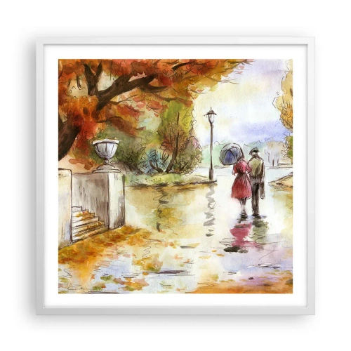 Poster in cornice bianca - Autunno romantico nel parco - 60x60 cm
