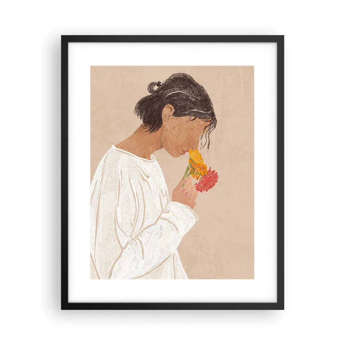 Poster in cornice nera - Ragazza con i fiori - 40x50 cm