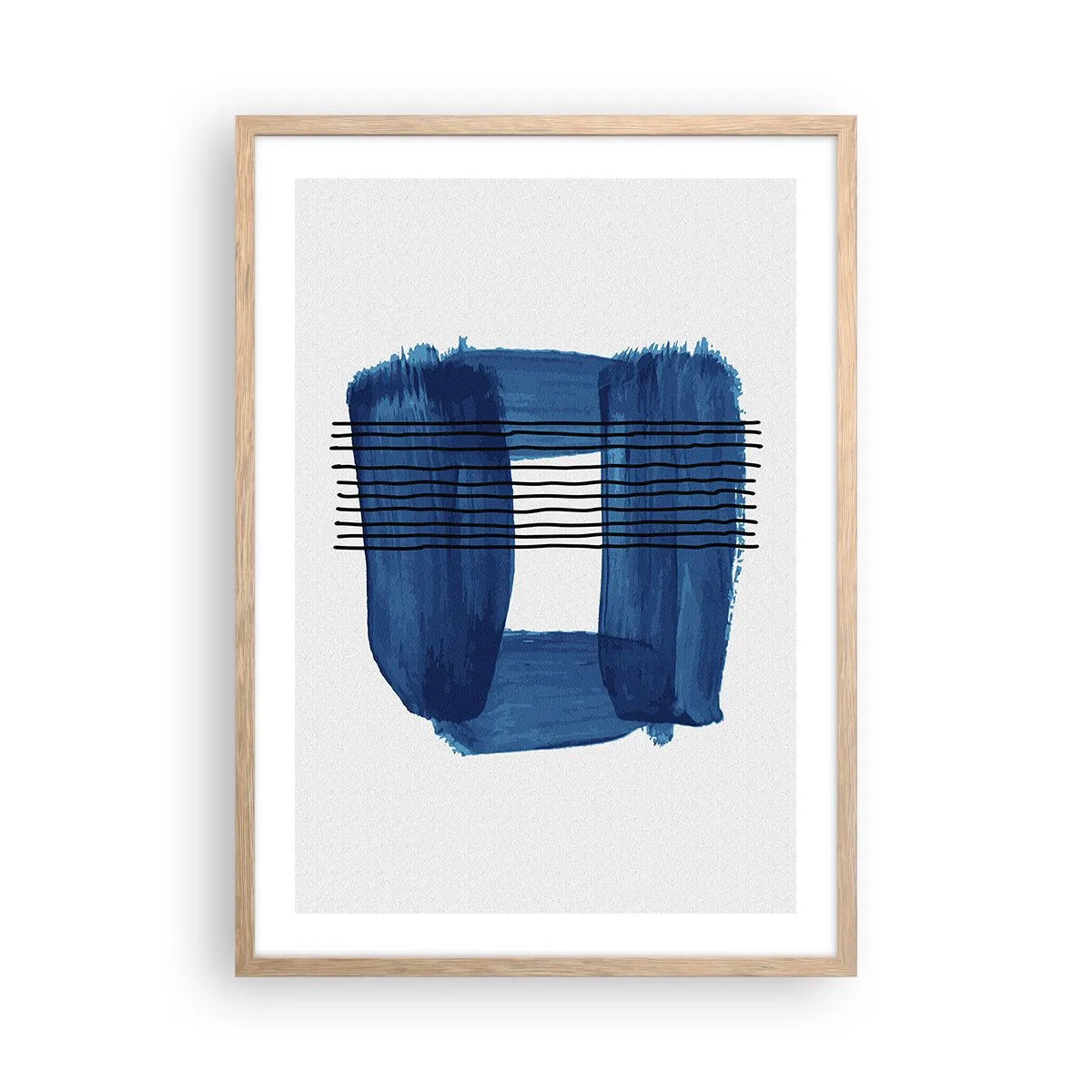Poster in cornice rovere chiaro - Composizione blu e nera - 50x70 cm