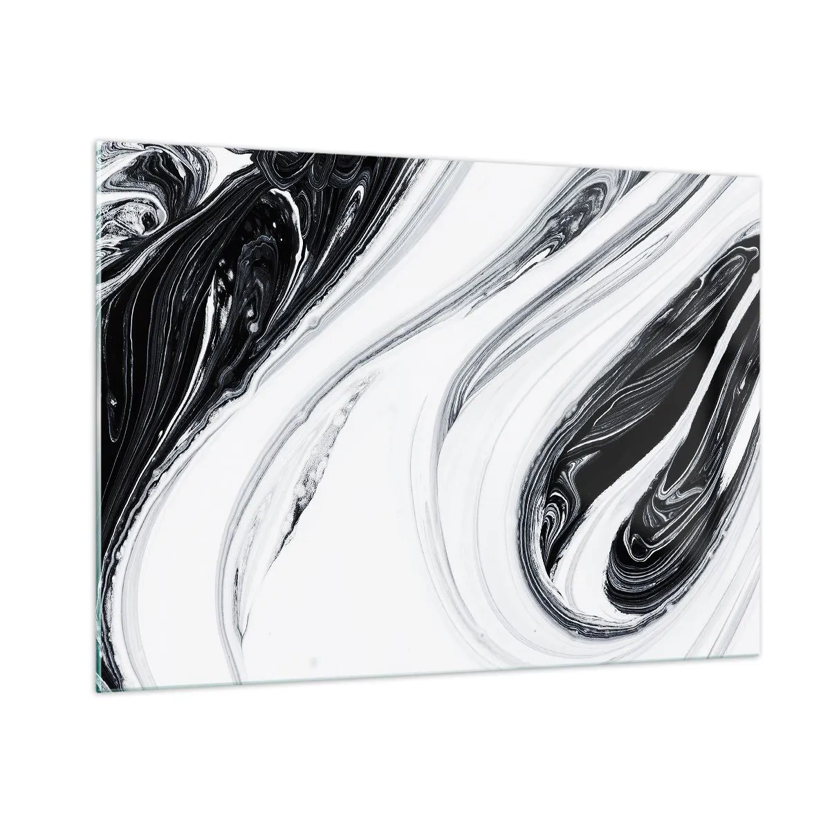 Quadro su vetro - Linee vorticose in bianco e nero che ricordano il marmo in uno stile astratto - 100x70cm - L'unione degli opposti - Decorazione murale moderna per soggiorno e camera da letto ARTTOR