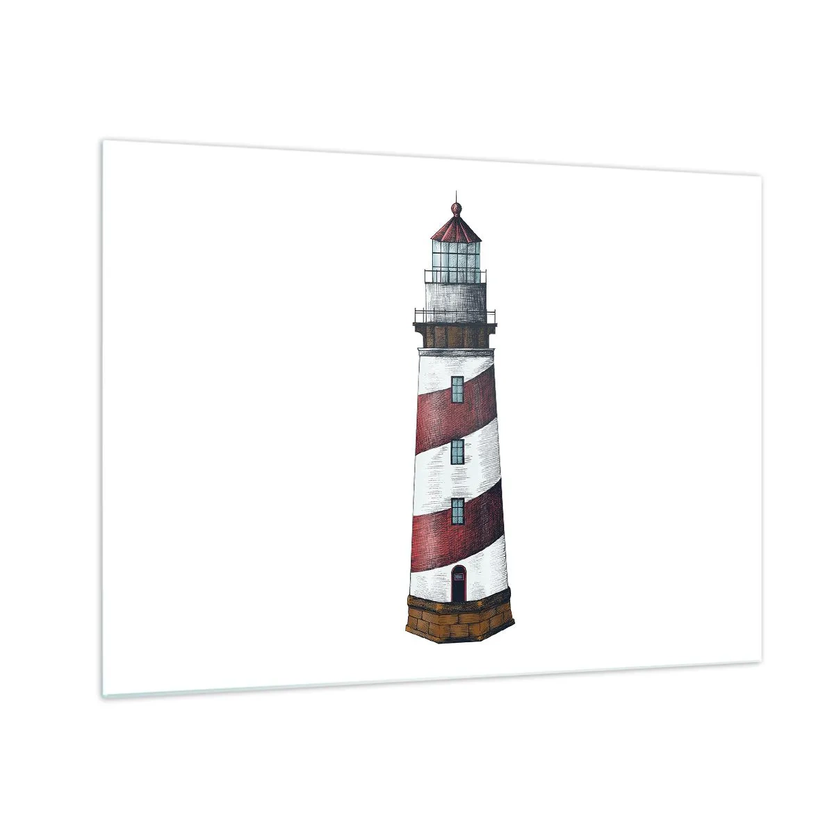Quadro su vetro - Faro rosso e bianco su sfondo bianco - 70x50cm - Sempre di guardia - Decorazione murale moderna per soggiorno e camera da letto ARTTOR
