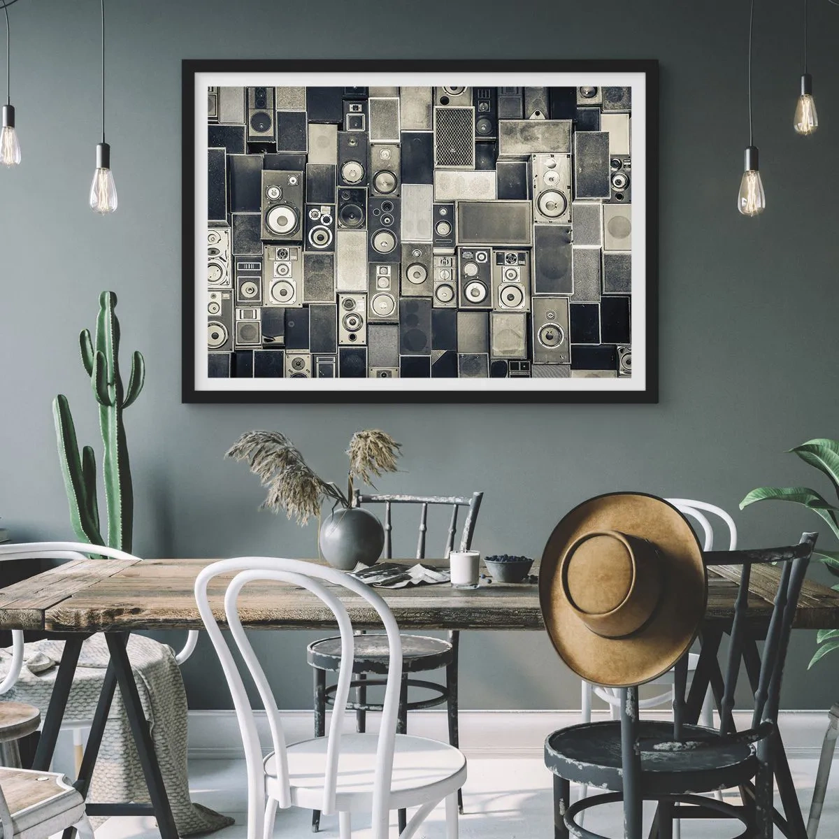 Poster in cornice nera - Collezione di altoparlanti in stile retrò - 70x50cm - Armonia di suoni - Decorazione murale moderna per soggiorno e camera da letto ARTTOR