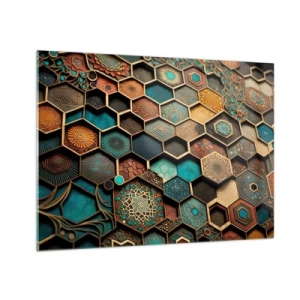 Quadro su vetro - Mosaico con motivi geometrici in stile orientale - 70x50cm - Decorazioni arabe: variazione - Decorazione murale moderna per soggiorno e camera da letto ARTTOR